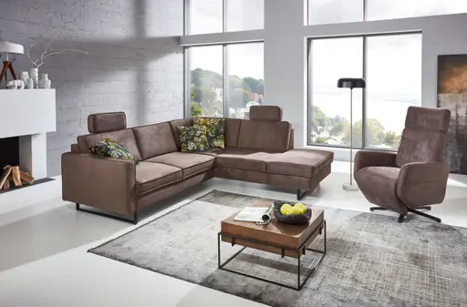 Ecksofa - 2-Sitzer mit Ecke rechts, Microfaser, Mocca