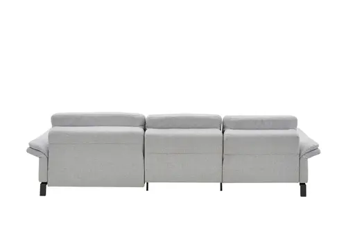 Ecksofa - 3-Sitzer mit Longchair rechts, Relaxfunktion motorisch, Stoff, Hellgrau
