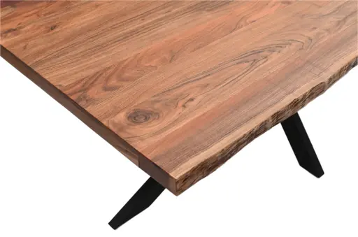 Esstisch - LB ca. 220x100 cm, Akazie massiv, Baumkante, Schwarz