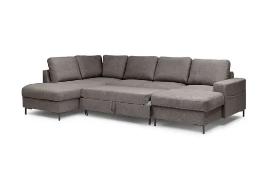 Wohnlandschaft - Ecke links mit 2-Sitzer und Longchair rechts, Stoff, Mocca