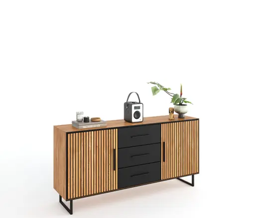Sideboard- Eiche Dekor, Schwarz