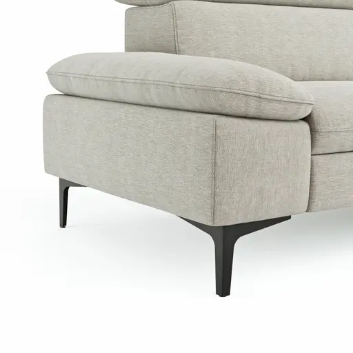 Ecksofa Felipa - 2,5-Sitzer mit Longchair rechts inkl. Kopfteil verstellbar, Stoff, Natur