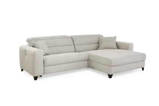 Ecksofa JAROM - 3-Sitzer, Ecke rechts inkl. Relaxfunktion (motorisch) und Kopfteil verstellbar, Stoff, Creme