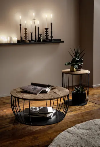 Beistellstisch Pavia - Durchmesser ca. 45 cm, Eiche massiv, Vintage