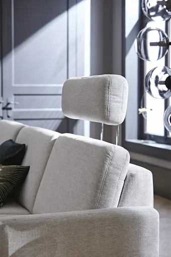 Ecksofa Arima - Longchair links mit 2,5-Sitzer inkl. Relaxfunktion und Sitzvorzug (motorisch), Stoff, Creme