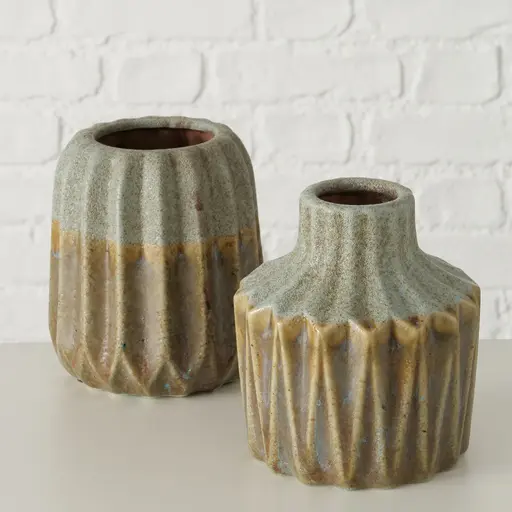 Deko-Vase - 2-fach sortiert, Steingut, Beige/Braun/Grau