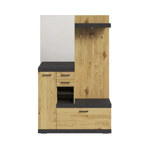 Kompaktgarderobe- Grau, Eiche Dekor