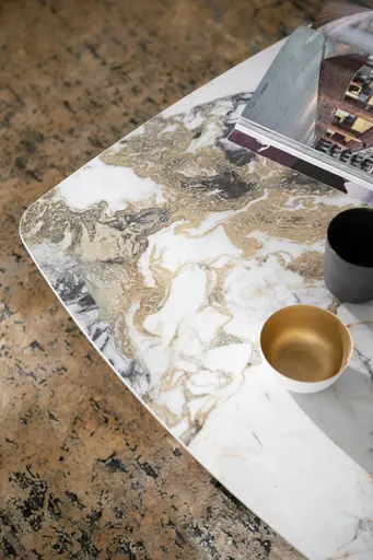 Couchtisch Susa - LBH ca. 90x70x40 cm, Keramik, Graubeige