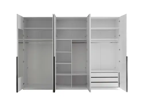 Drehtürenschrank- B ca. 300 cm, Weiß, Weiß Hochglanz