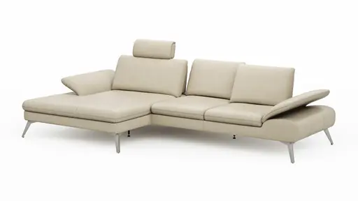 Ecksofa Collina - Longchair links, 2,5-Sitzer, inklusive Kopfstütze, Leder, Ecru