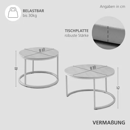 Couchtisch - 2er Set, Travertinoptik, Kaschmir