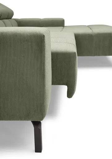 Ecksofa CLIVIA -  2-Sitzer mit Longchair rechts, Sitzvorzug motorisch, Kopfteil verstellbar, Feincord, Olive