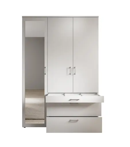 Drehtürenschrank- B ca. 135 cm, Weiß, Spiegel