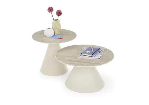 Couchtisch - 2er Set, Traventinoptik hell, Cremeweiß