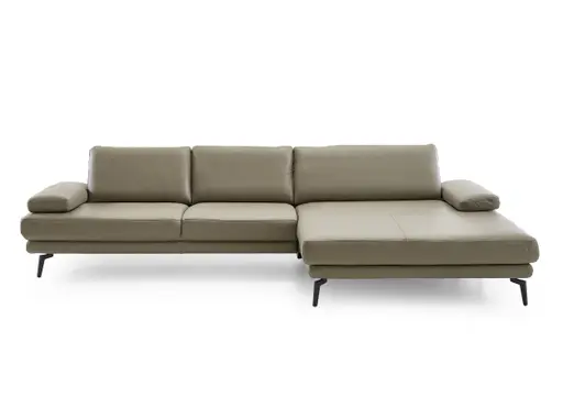 Ecksofa - 3-Sitzer mit Longchair rechts, Leder, Dunkelgrün