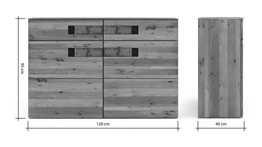 Kommode Baltimore - Wildeiche massiv, mit Hirnholzeinsatz