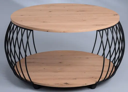 Couchtisch - Ø/H ca. 80x47 cm, Artisan Eiche Nachbildung, Schwarz