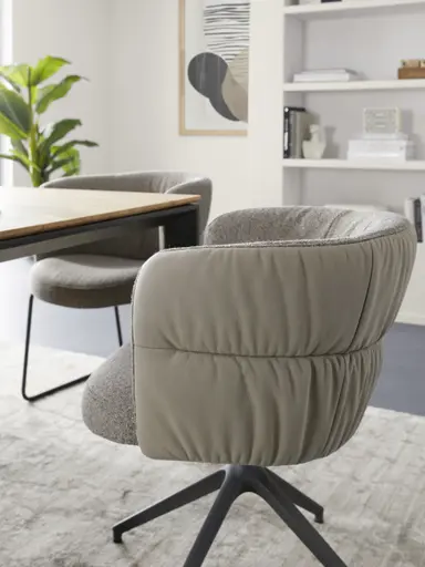 Armlehnstuhl Milana - drehbar, Leder Grau, Stoff Graubraun