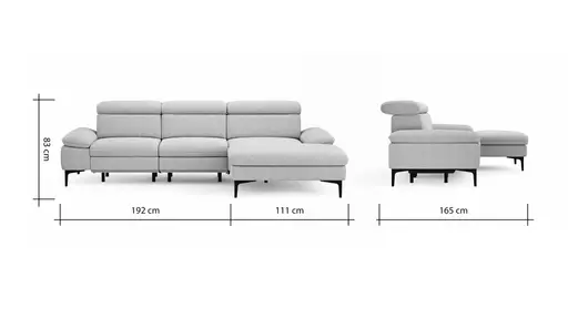Ecksofa Felipa - 2,5-Sitzer mit Longchair rechts inkl. Armlehne verstellbar und Rückenlehne/Sitztiefe verstellbar (motorisch), Stoff, Grau