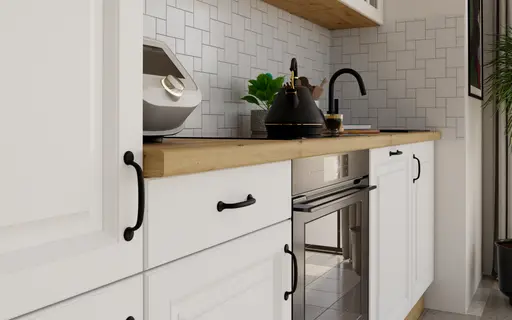 Küchenblock- ohne E-Geräte, B ca. 280 cm, Eiche Dekor, Weiß, Matt