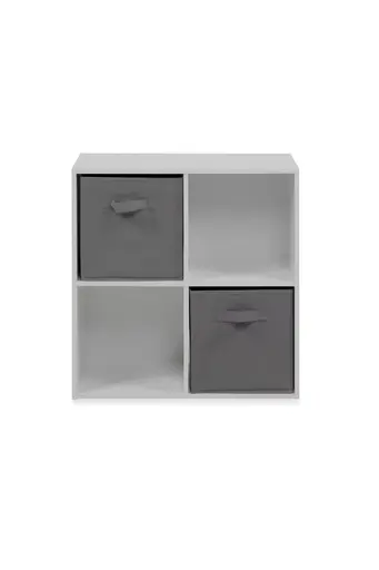 Regal - inkl. Stoffboxen, B ca. 60 cm, Weiß, Grau