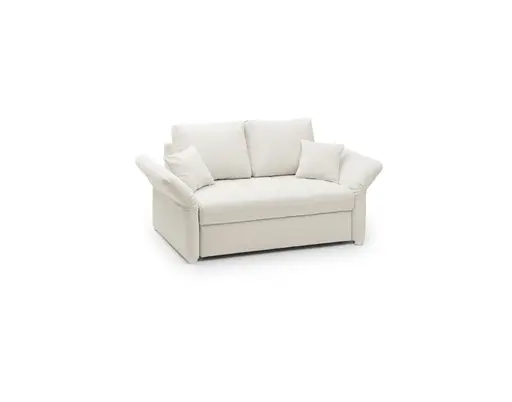 Sofa JORDEN - 1,5-Sitzer inkl. Schlaffunktion mit Bettkasten, verstellbare Armlehnen, Stoff, Creme