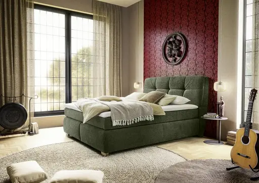 Boxspringbett JORINA MIX- Liegefläche ca. 180x200 cm, Stoff, Dunkelgrün