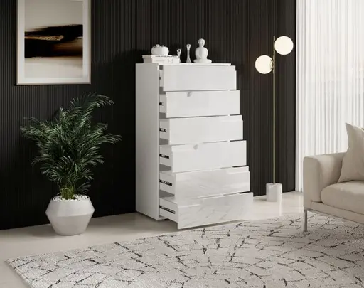 Kommode - B ca. 65 cm, Weiß, Weiß Hochglanz