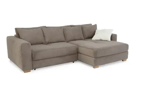 Ecksofa - 2-Sitzer, Ecke rechts inkl. Schlaffunktion und Bettkasten, Stoff, Taupe