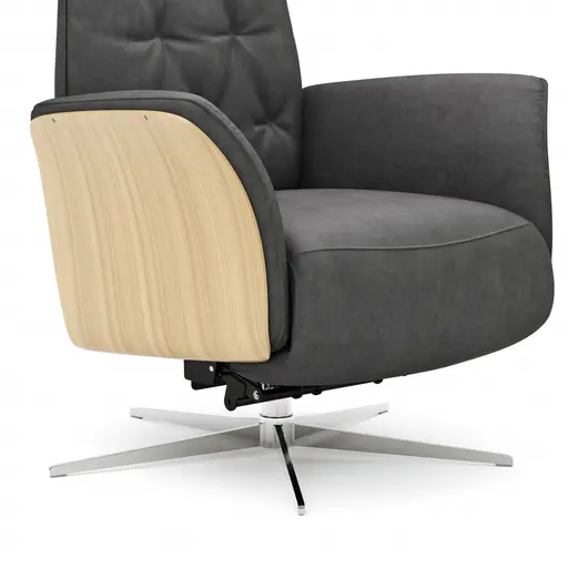 Drehsessel Aberdeen - Größe M, inkl. Relaxfunktion (motorisch), Aufstehhilfe, Holzblende furniert, Eiche, Stoff, Anthrazit