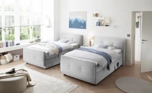 Boxspringbett- Liegefläche ca. 120x200 cm, Stoff, Hellgrau