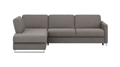 Ecksofa Nuoro - Longchair links mit 2-Sitzer inkl. Schlaffunktion und Bettkasten, Stoff, Grau
