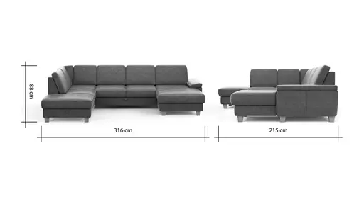 Wohnlandschaft Sommerville - Ecke links mit 2,5-Sitzer und Longchair rechts, inkl. Schlaffunktion (manuell), Stoff, Braun
