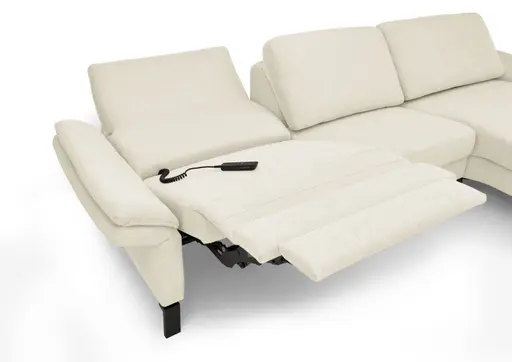 Ecksofa CALM PREMIUM 2.0 - 3-Sitzer mit Longchair rechts, Relaxfunktion motorisch, Armlehne verstellbar, Stoff, Natur