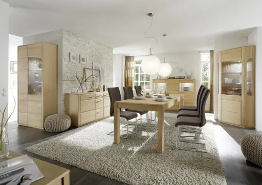 Highboard - mit Beleuchtung, Eiche teilmassiv