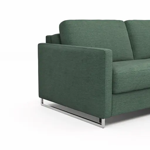 Ecksofa Nuoro - 2-Sitzer mit Longchair rechts inkl. Schlaffunktion und Bettkasten, Stoff, Dunkelgrün