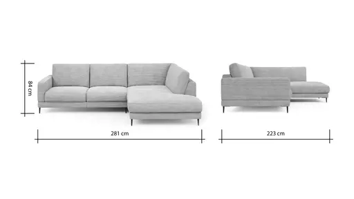 Ecksofa Janne - 2-Sitzer, Ecke rechts, Feincord, Sand