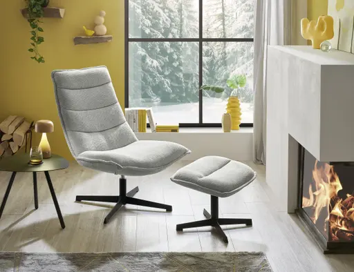 Relaxsessel mit Hocker - drehbar, Webstoff, Hellgrau