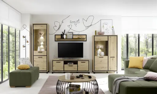 Couchtisch - Ø/H ca. 80x47 cm, Artisan Eiche Nachbildung, Schwarz