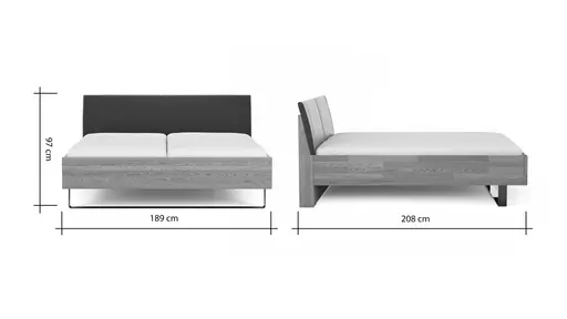 Bett Lenoso - Liegefläche ca. 180x200 cm, Eiche massiv, Kunstleder Anthrazit