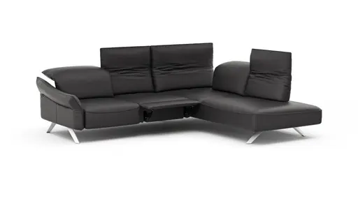 Ecksofa Bormio - 2,5-Sitzer mit Ecke rechts inklusive Relaxfunktion (motorisch), Leder, Schwarz