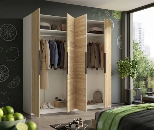 Drehtürenschrank- B ca. 200 cm, Kaschmir, Matt, Eiche, Massiv, Geölt