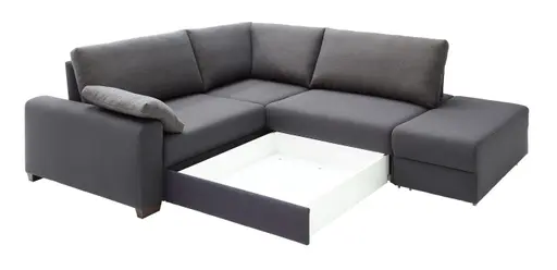 Ecksofa - 3-Sitzer mit Schlaffunktion inkl. Lattenrost, Rückenlehne verstellbar, Stoff, Grau