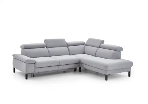 Ecksofa - 2,5-Sitzer mit Ecke rechts, Kopfteil verstellbar, Stoff, Platin