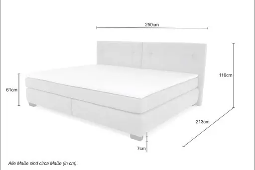 Boxspringbett- Liegefläche ca. 240x200 cm, Stoff, Dunkelgrau