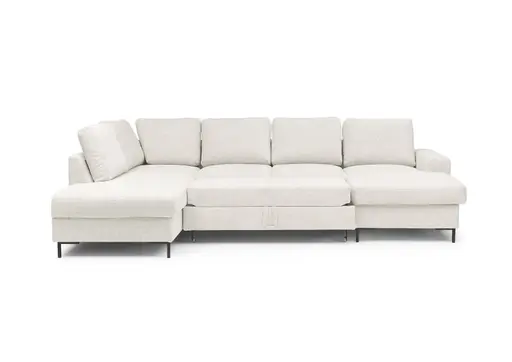 Wohnlandschaft - Ecke links mit 2-Sitzer und Longchair rechts, Stoff, Creme