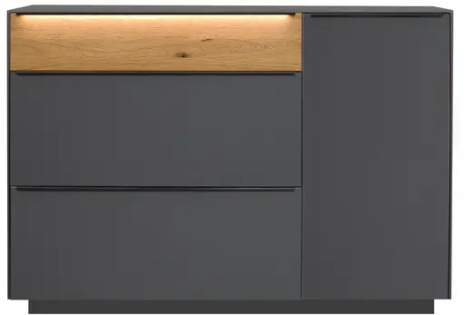 Schuhschrank - mit Beleuchtung, B ca. 160 cm, Anthrazit, Eiche massiv