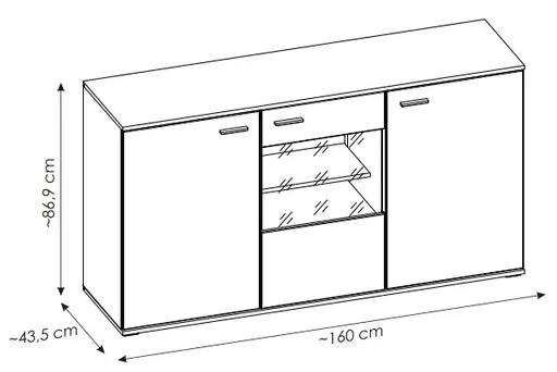 Sideboard - mit Beleuchtung, B ca. 160 cm, Alpinweiß, Viking Eiche Nachbildung