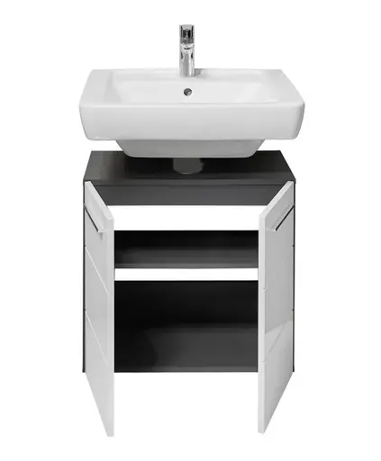 Waschebeckenunterschrank- B ca. 60 cm, Anthrazit, Weiß, Hochglanz