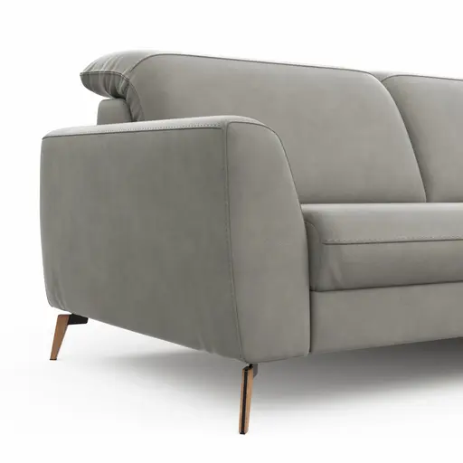 Sofa Tulsa KV - 3-Sitzer, inkl. Kopfteilverstellung, Leder, Graubeige